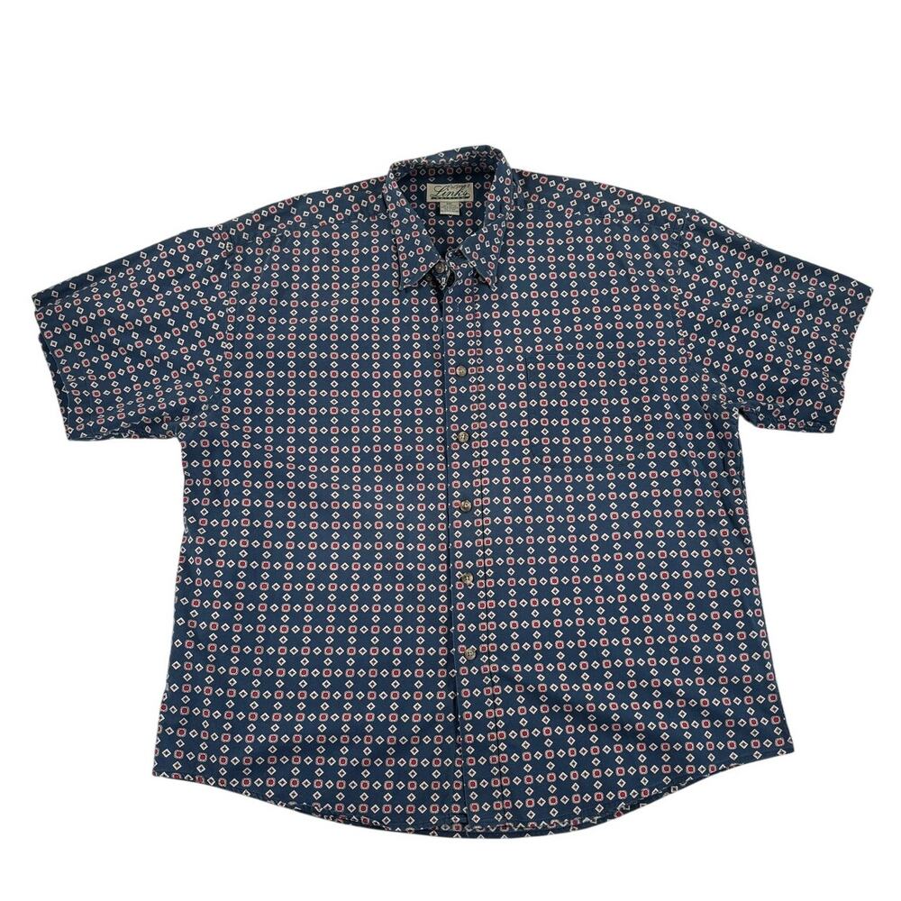 Vintage Links Edition Men's Button Up Shirt - Blue/ Red/ White - XXL